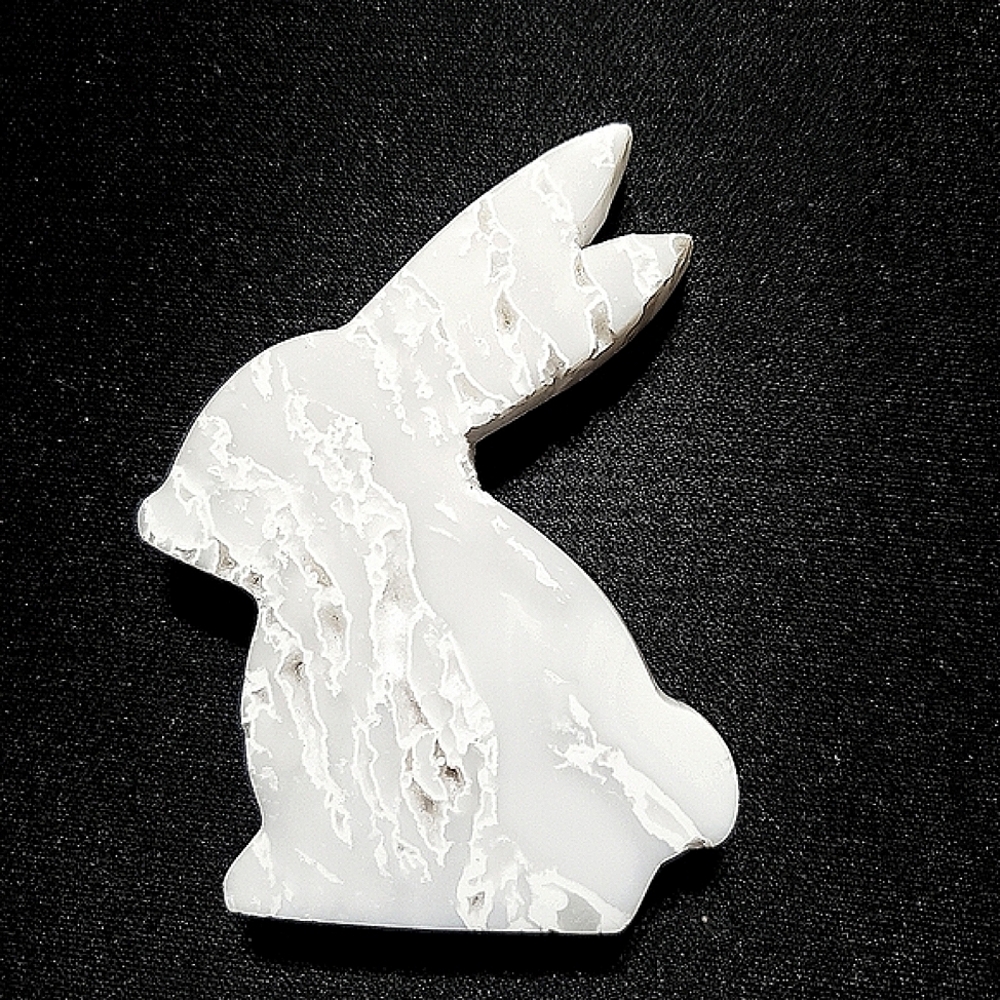 Crystal Snow White Plume Druzy Agate Freestanding Bunny Shaped Gemstone From Ind